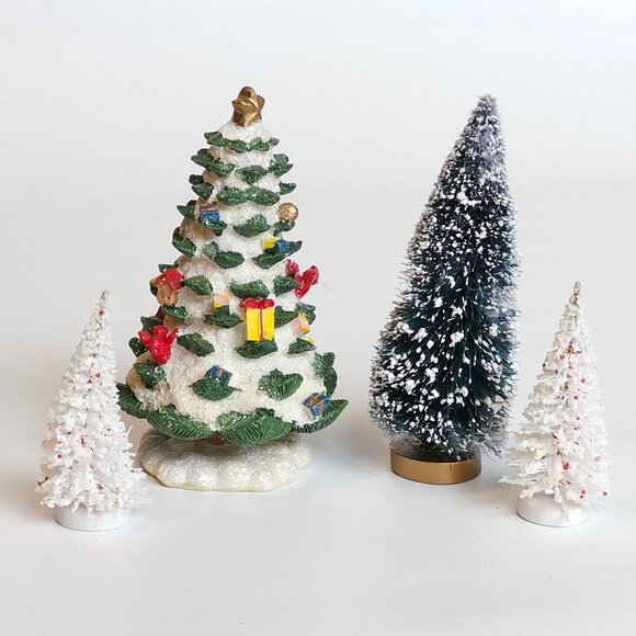 Traditional Christmas Tree Lot of 4 for Christmas Village Decor Mini Christmas - Picture 2 of 4